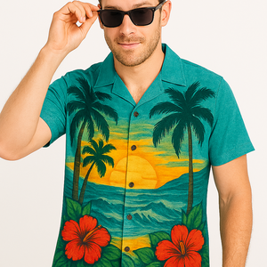 Camisa hawaiana sublimada personalizada, botón completo, poliéster ligero | Resortwear con estampado tropical completo para hombres | Proveedor OEM - Product Image 6