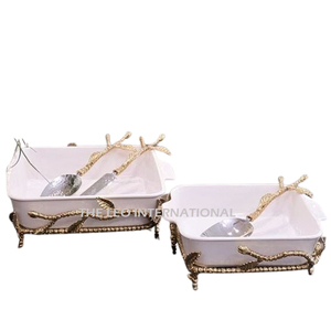 Design en forme de fleur poli brillant avec cuillère Bol décoratif de maison de luxe en aluminium acier inoxydable métal - Product Image 5