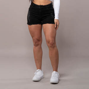 Shorts en jean délavé respirant taille haute coupe droite pour femme, design asymétrique, prix bas - Product Image 6