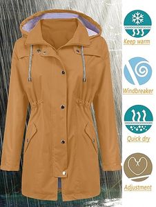 Gabardina larga impermeable con capucha para mujer, chaqueta de viaje cortavientos para todas las estaciones, para Otoño e Invierno - Product Image 5