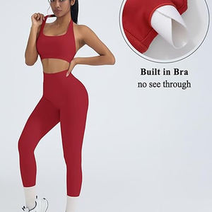 High Quality 2 Piece Plaid Yoga Set for Women Custom Sports Gym Fitness Activewear Breathable Butt Lifting Tummy Control Workout - Product Image 3