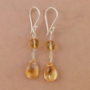 Boucles d'oreilles pendantes en citrine, argent 925 avec plaqué or et platine, design floral, bijoux de mariage et de fête pour femmes - Product Image 2