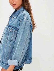 Vestes en jean longues bleu surdimensionné de haute qualité Veste en jean pour femmes en détresse Vente en gros Vestes en jean Fournisseurs - Product Image 3