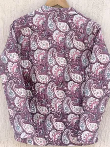 Manteau matelassé imprimé bloc fait main pour femmes bohème Vintage décoration florale coton veste réversible col montant pour l'hiver - Product Image 3