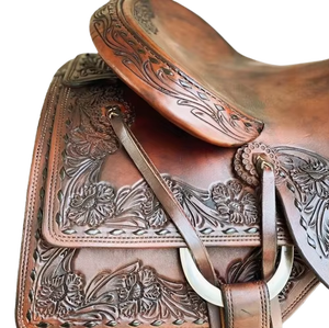 AHRAN Industries Sillín de equitación multiusos Relleno transpirable Ajuste seguro Diseño occidental elegante Árbol de madera de cuero genuino - Product Image 4