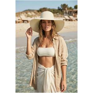 Wide Brim Cream Knit Pattern Fashionable And Functional <b>Hat</b> Sun Protection Hsr2005 - Cream - Product Image 5