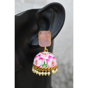 Boucles d'oreilles jhumki en perles de pierre de laiton pour filles et femmes - Product Image 5