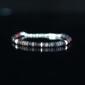 925 Sterling Silver <b>Bracelet</b> Black Opal Handmade <b>Beaded</b> Vintage Jewelry Smooth Rondelle Natural Gemstone <b>Gold</b> Wedding - Product Image 1