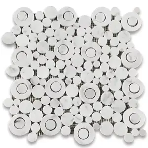 C9BXP Carreaux de mosaïque à bulles de cercle de marbre blanc Carrara Venato polis - Product Image 1