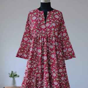 Robe longue en coton pur imprimé de blocs Robe longue évasée élégante Robe en coton indien faite à la main Robe confortable Boho Summer Outfit - Product Image 6