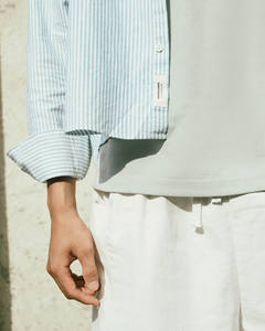 <b>Men's</b> Casual <b>Long</b>-<b>Sleeve</b> <b>Striped</b> Oxford Shirt Boxy <b>Tops</b> Routine Vietnam Breathable Cotton Knitted Single Button for Autumn - Product Image 4