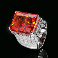 Bague pavée luxueuse : 15*20 mm, diamants fantaisie simulés à haute teneur en carbone en laiton (jaune/bleu royal/rose/rouge)