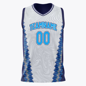 Maillot de basket-ball personnalisé pour hommes, blanc, bleu, design uniforme de haute qualité, vente en gros imprimé 100% polyester antibactérien - Product Image 6