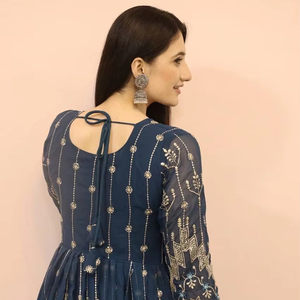 Robe élégante en georgette de renard Shalwar Kameez pour femmes avec sequins manches complètes 53 \ "longueur 2.30m Dupatta pour les mariages - Product Image 1