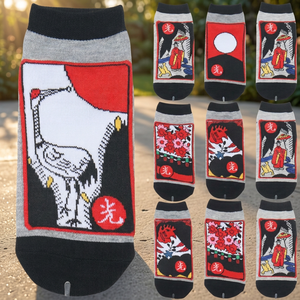 Unique Korean Women's Cotton Woven Elastic Breathable Thin Ankle <b>Socks</b> Gift Set Go-<b>Stop</b> Hwatu OKwang K-Culture Souvenir Flower - Product Image 1
