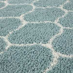 Tapis shaggy bleu œuf de canard marocain 650 - Tapis de salon tufté fait main en peluche, décor abstrait rectangulaire pour couloir - Product Image 2