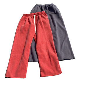 Pantalon de survêtement décontracté à jambe droite pour hommes avec logo personnalisé brodé Lavage à l'acide Pantalon large en coton à taille moyenne et cordon de serrage Vente en gros - Product Image 2