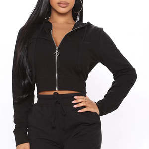 Vente en gros Logo personnalisé unisexe Survêtement uni évasé de haute qualité recadrée Boxy Sweat à capuche zippé Sweats à capuche à la mode pour hommes et femmes - Product Image 3