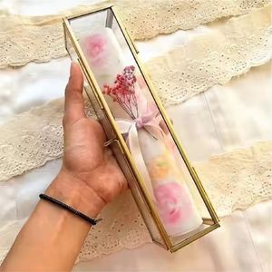 Custom <b>Clear</b> Glass Brass Frame Scroll <b>Box</b> Wholesale Transparent Storage Case Honorary Marriage Certificates & Religious Scrolls - Product Image 2