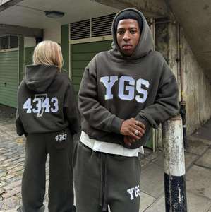 ชุดเซ็ตเสื้อฮู้ดดี้และกางเกงขายาวทรงโอเวอร์ไซส์ สไตล์สตรีทแวร์ ล้างสีแบบ Acid Wash คุณภาพสูง สำหรับทุกเพศ  รับปักโลโก้ตามสั่ง ชุดลำลองสองชิ้น - Product Image 2