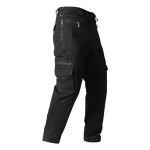Pantalon de survêtement noir, multi-poches, ripstop, imperméable, 100% coton, taille élastique, résistant à l'usure, pour l'hiver, entraînement, pêche, travail - Product Image 6