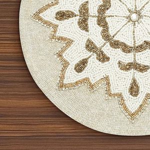 Latest Design Solid Color <b>Beaded</b> Table <b>Placemat</b> White Silver & Unigold Wedding Birthday Parties Banquets Decoration Mat & Pads - Product Image 3