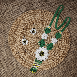 White Daisy Garden <b>Beaded</b> Fine Jewelry <b>Set</b> 18K Gold Plated Vintage Style Stainless Steel Gift - Product Image 1