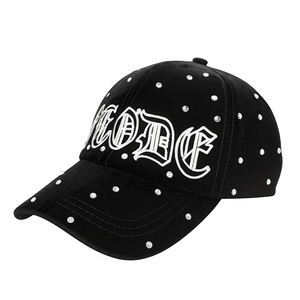 Wholesale Custom Fashion Men Women Universal High Quality Embroidery <b>Black</b> Rhinestone Patch 6 Panel Breathable Waterproof Common - Product Image 2
