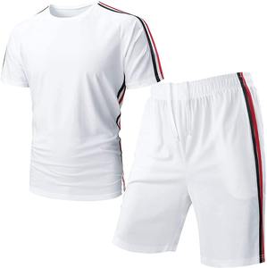 2025 été hommes décontracté lâche tricoté ensembles couleur unie deux pièces costumes à manches courtes chemises + Shorts pour tenues de plein air - Product Image 1