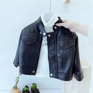 Wholesale Children's Leather Biker <b>Jackets</b> Stand Collar Waterproof <b>Kids</b> Unisex OEM Service - Product Image 2