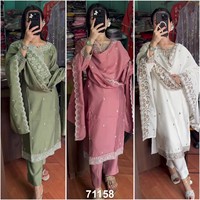 CONCEPTEUR CHINON SEQUENCE BRODERIE BANDHANI IMPRIMÉ 3 Pièces Hiver Ensemble Hauts Longs Fond Rose 2pcs Velours Tissu Motif Floral