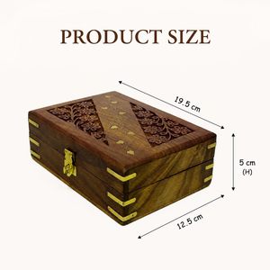 KHATI HOUSE Heritage Bloom Wooden Jewelry Chest Handcrafted Floral Carved <b>Storage</b> <b>Box</b> with Antique Brass Clasp - Product Image 4