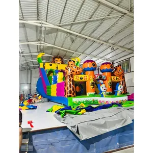 Aire de jeux gonflable extérieure sur le thème de la girafe, château gonflable commercial avec double toboggan, équipement d'amusement en PVC - Product Image 6