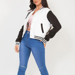 Chaqueta de bombardero de béisbol Varsity rosa para mujer, Chaqueta corta ajustada de algodón transpirable con bordado personalizado, chaqueta universitaria con letras - Product Image 3