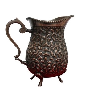 Pichet d'eau et de jus de finition de qualité supérieure en cuivre pur avec articles utilitaires de bouteille de verres polonais mat - Product Image 2