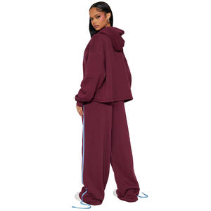 Women's Custom Embroidered Hooded Winter <b>Jogger</b> Set 100% Breathable Cotton Fleece Pullover <b>Cropped</b> Sweatpants Casual Solid - Product Image 2