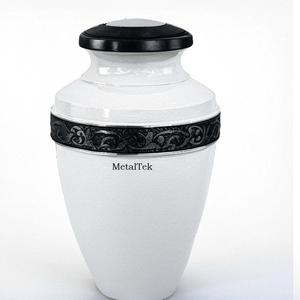 Elegante urna de cremación blanca, colores personalizados, diseño clásico, ideal para funerarias, recuerdo de cenizas conmemorativas, tarros y urnas de metal - Product Image 2
