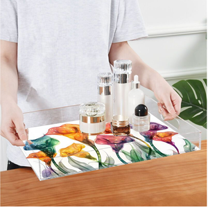 Plateau de service de luxe en <span class=keywords><strong>acrylique</strong></span> transparent avec <span class=keywords><strong>impression</strong></span> UV personnalisée, motif HD, organisateur de rangement décoratif en Lucite pour la maison et le bureau - Product Image 4