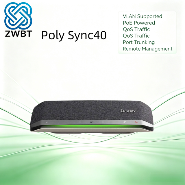 Poly Sync40 Portable Conference Speakerphone Noise Reduction 360 Pickup USB and Bluetooth for Small Meeting Room
