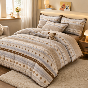Ensemble de housse de <span class=keywords><strong>couette</strong></span> à imprimé <span class=keywords><strong>cerf</strong></span> nordique, ensemble de literie rayée douce avec taies d'oreiller, bordure en dentelle - Product Image 1