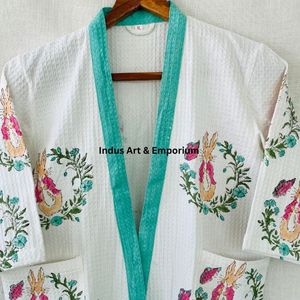 Peignoir en coton imprimé à la main pour enfants, vente en gros, coton gaufré imprimé à la main, kimono en coton - Product Image 2