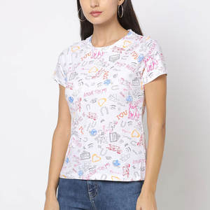 T-shirt pour femme en coton doux à manches courtes, coupe ample, col rond, pour l'été, style moderne, à porter au quotidien - Product Image 1