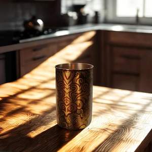 Verre à eau en cuivre pur imprimé écologique unique avec des motifs artistiques Grande capacité pour la maison, le bureau, les hôtels et les bars - Prix - Product Image 1