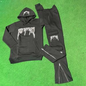 Conjunto Deportivo de Alta Calidad para Hombre, Pantalones Deportivos con Bolsillos Tipo Cargo y Estampado, Conjunto de Pantalones Apilados, Conjuntos Deportivos Unisex de Tela Gruesa - Product Image 1