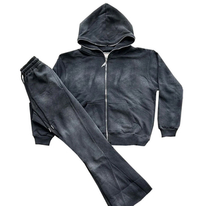 <b>Top</b> Selling Men Acid Wash <b>Zipper</b> Tracksuits 500GSM Casual Wear Fashion Flare Sweatpants <b>Zipper</b> Tracksuits Made Men Pakistan - Product Image 5