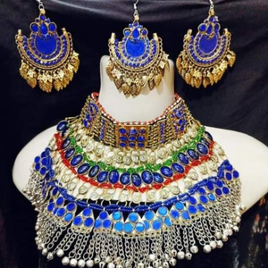 Vintage Antique Turquoise Beads Necklace Earrings Head Piece Afghan Kuchi Women <b>Jewellery</b> <b>Indian</b> Pakistani Wedding Jewelry <b>Sets</b> - Product Image 2