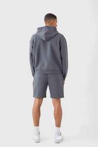 Custom <b>Pink</b> Hoodie and <b>Shorts</b> Set for <b>Men</b> Full Zip Streetwear Outfit 2 Piece Summer Tracksuit with Logo Design Wholesale Set - Product Image 6