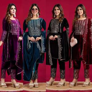 Nouvelle collection : Ensemble trois pièces en velours lourd, style pakistanais, idéal pour les invités de mariage – Offre de prix de gros pour l'exportation - Product Image 2