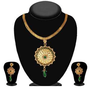 Soha Fashion Green Austrian Stone Gold Plated Necklace Set 1102129-Joyería elegante para mujer - Product Image 1