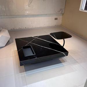 Magnifique ensemble de table basse moderne en marbre noir avec table d'appoint, meubles de salon uniques en pierre de marbre artisanale - Product Image 6